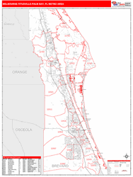 Melbourne-Titusville-Palm Bay Metro Area Wall Map Red Line Style 2024